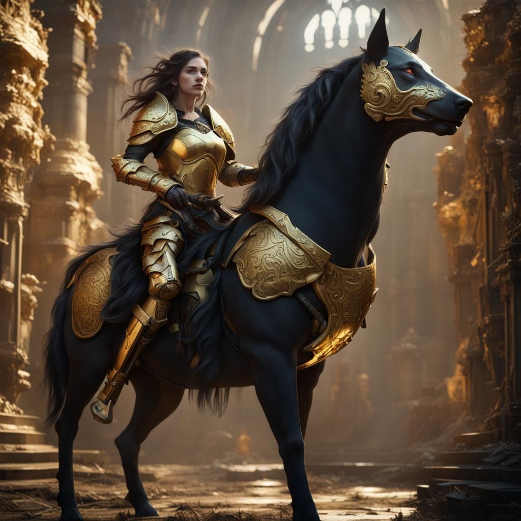 Armored Centaur Queen with Wolves