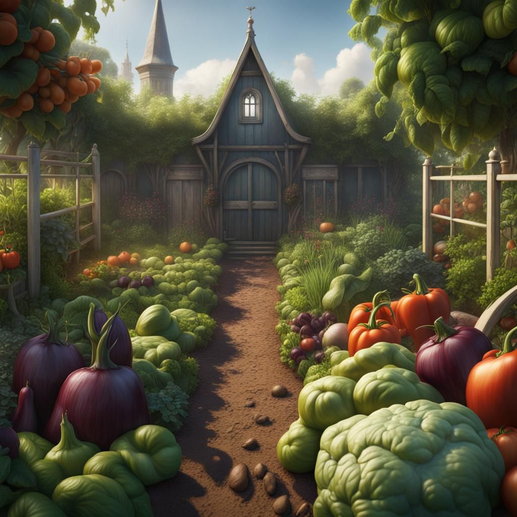 Fantastical Vegetable Garden in Detailed Matte Painting