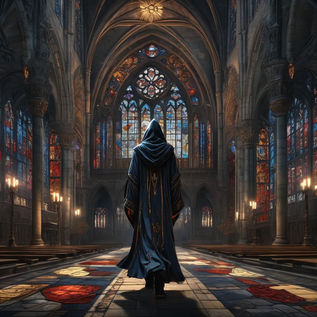 Gothic Cathedral with Figure in Digital Art