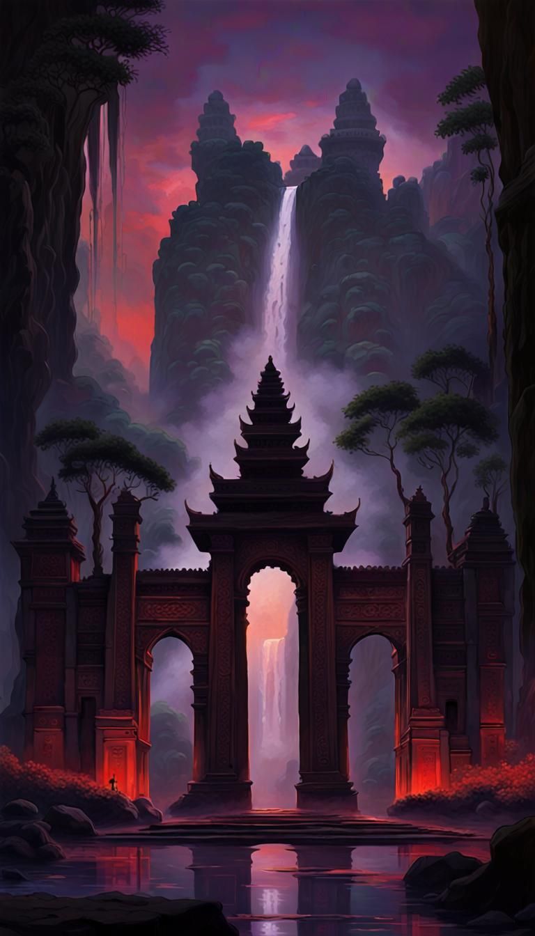 Majestic Gate to Shangri La in Claude Monet Style