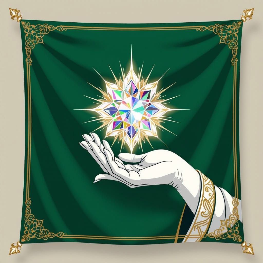 Regal Flag With White Hand And Gemstone