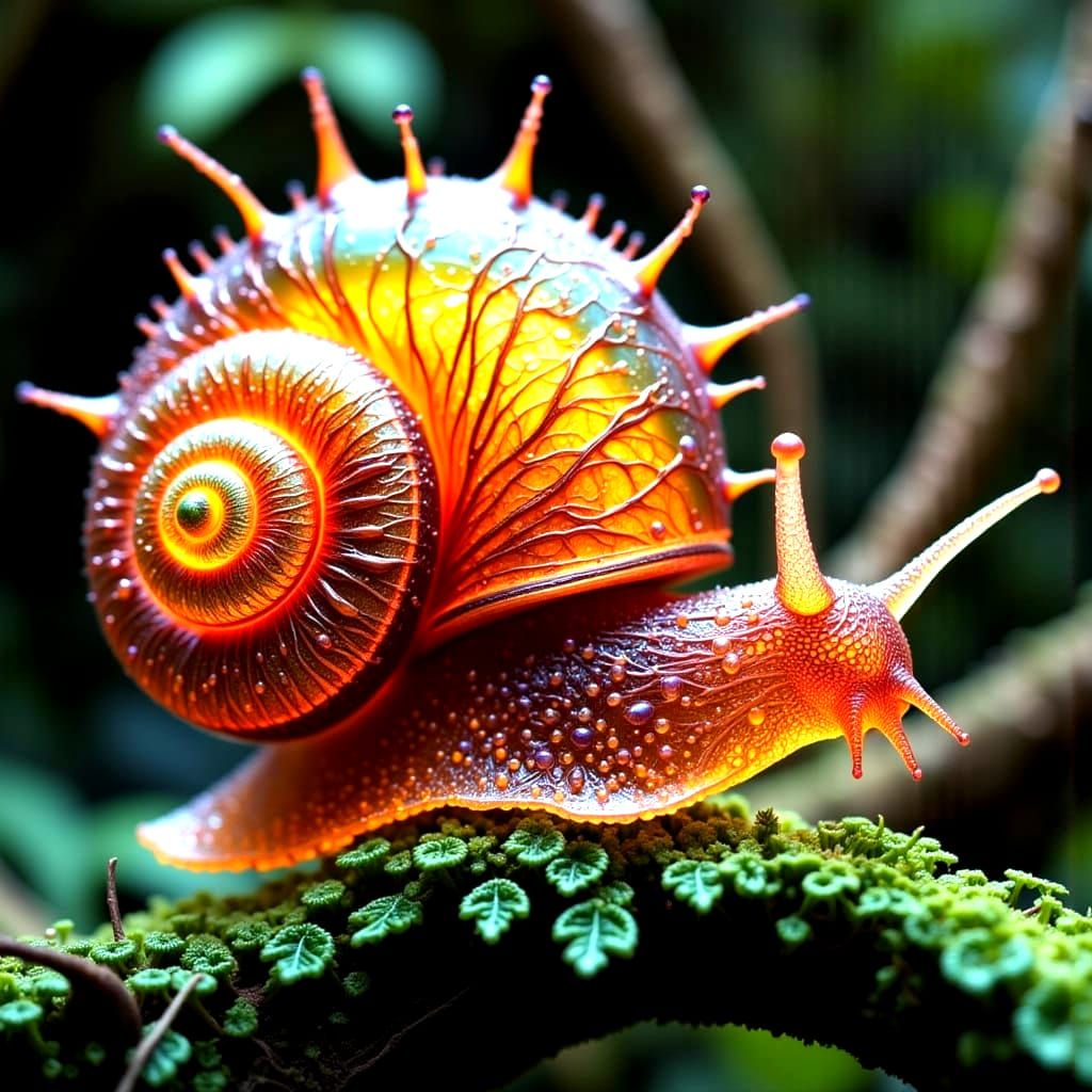 Translucent Jelly Snail with Vegetables in Forest