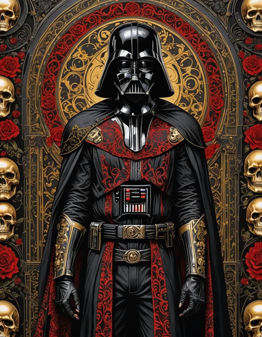 Gothic Darth Vader Portrait in Red, Black and Gold