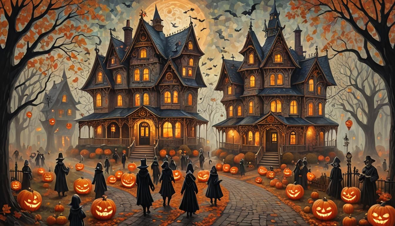 Halloween Parade Triptych: A Mixed Media Collage