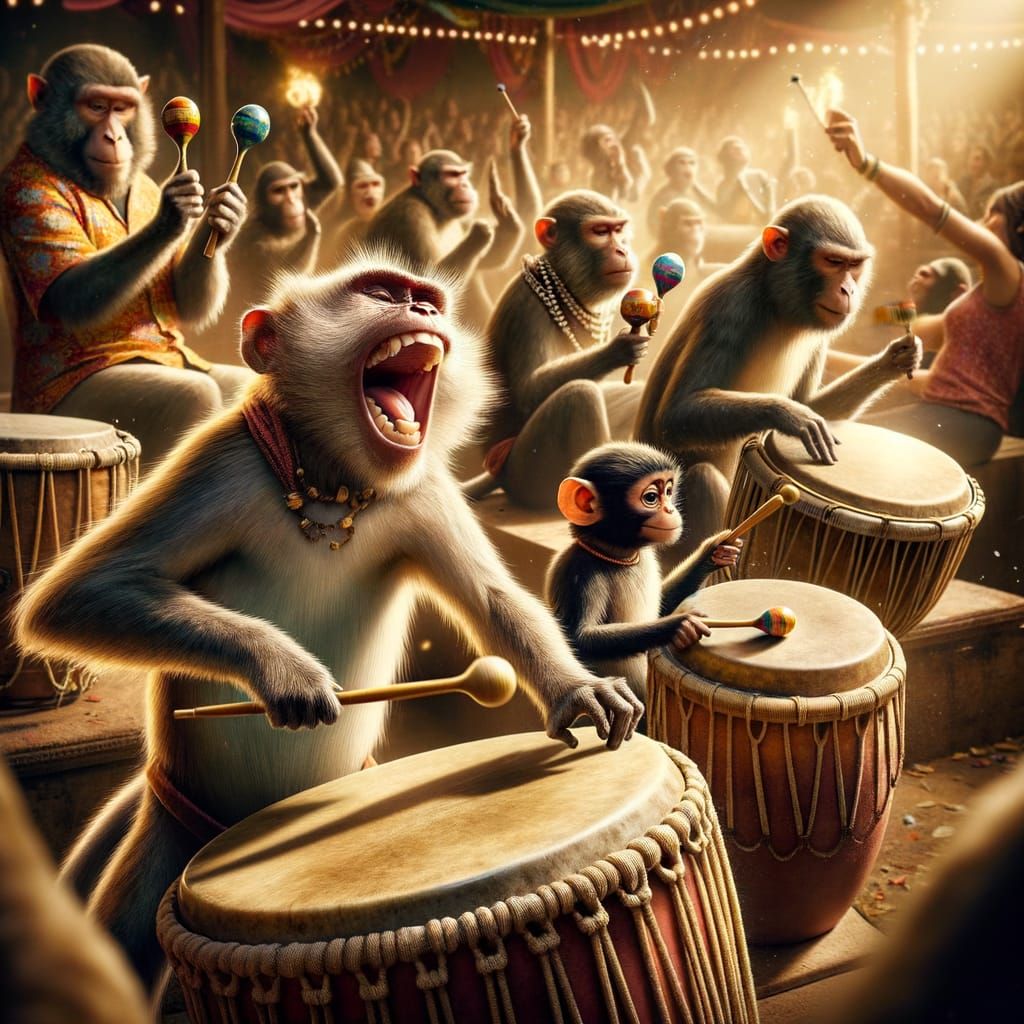 Monkeys Performing Music with Joyful Energy