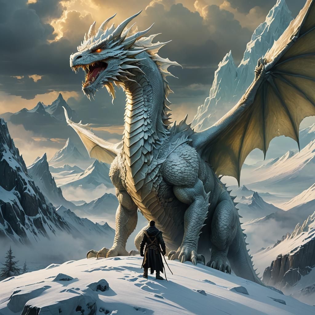 Heroic Dragon Man on Snowy Peak
