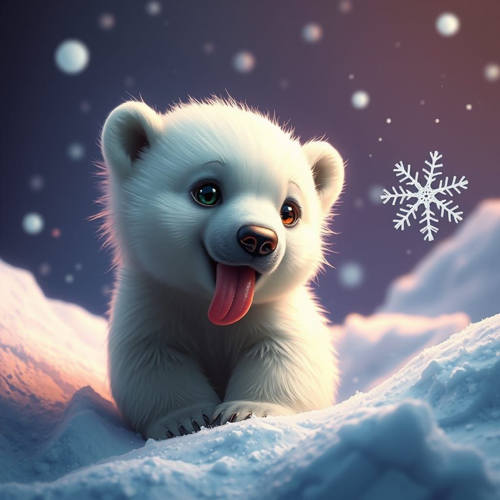 Whimsical Polar Bear Cub in Snowy Wonderland