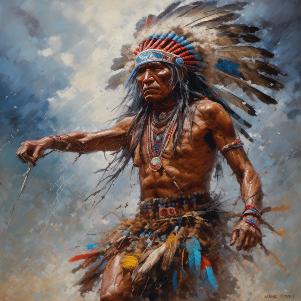 The Chief Of The Thunder People Doing Rain Dance