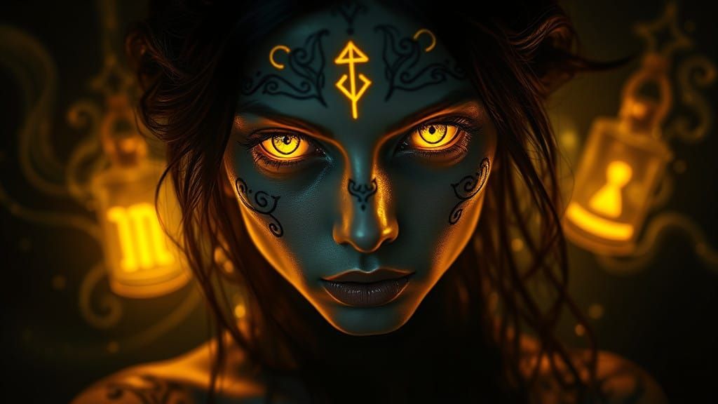 Mystical Gypsy Woman in Neon Aura