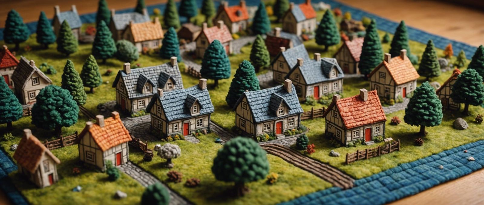 Quilted Miniature Village on Scottish Tartan Plaid