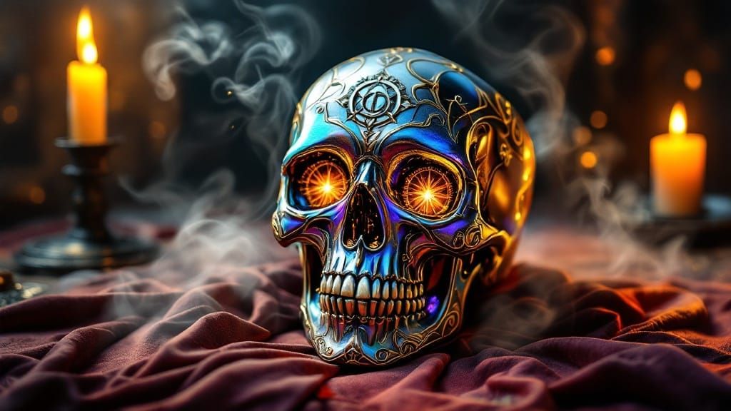 Ornate Skull Coffee Cup with Mystical Symbols