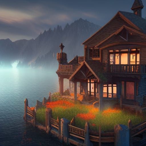 Dawn Lake House: Fantastical Concept Art