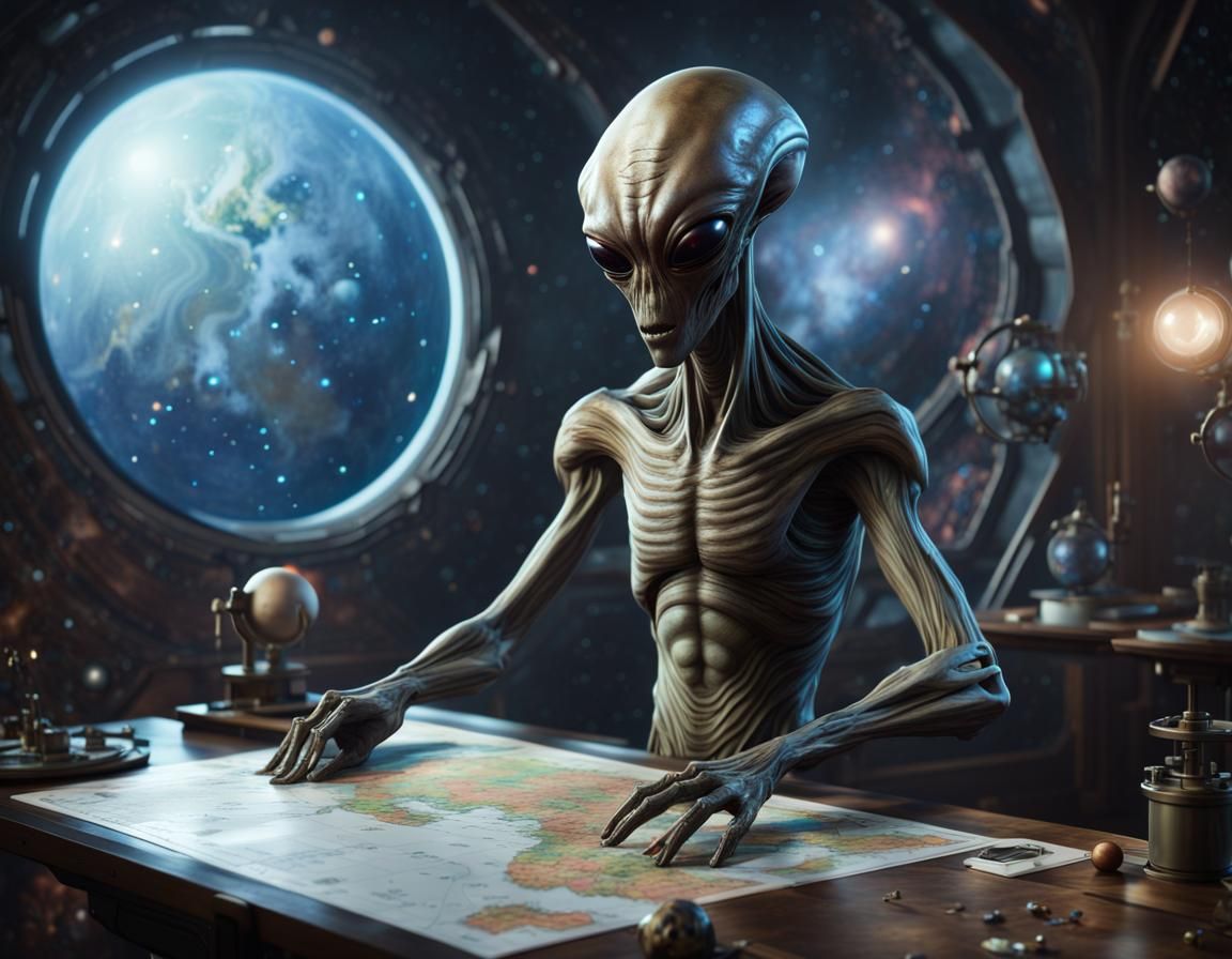 Alien Invasion Plotting in Space, Detailed Matte Painting