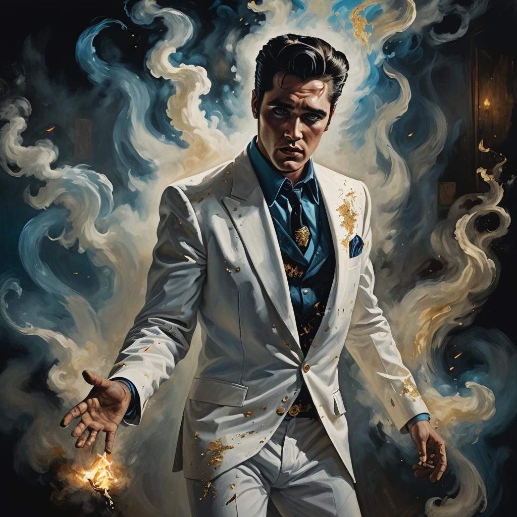 Ghost of Elvis Presley in Dark Fantasy Style