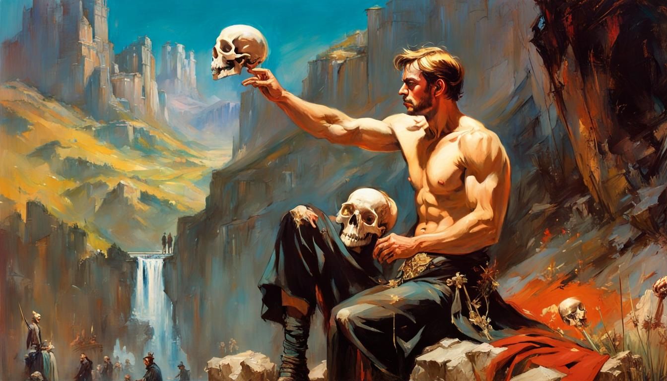 Nude Hamlet with Skull in Pin-Up Art Style