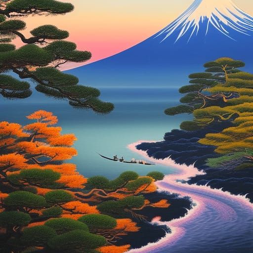 Tsunami in Japanese Art Style
