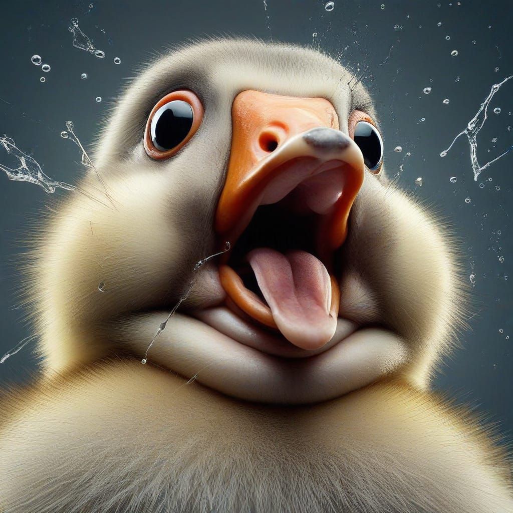 Comical Close-up of a Startled, Cross-Eyed Gosling