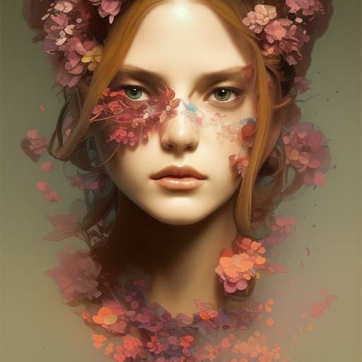 Detailed Flower Portrait in Art Nouveau Style