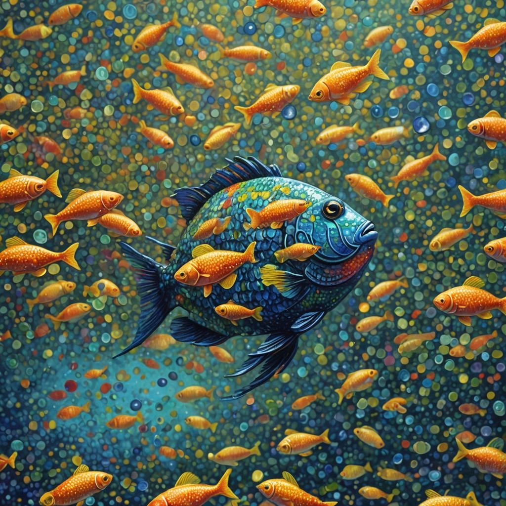 Rainbow Fish in Pointillist Style