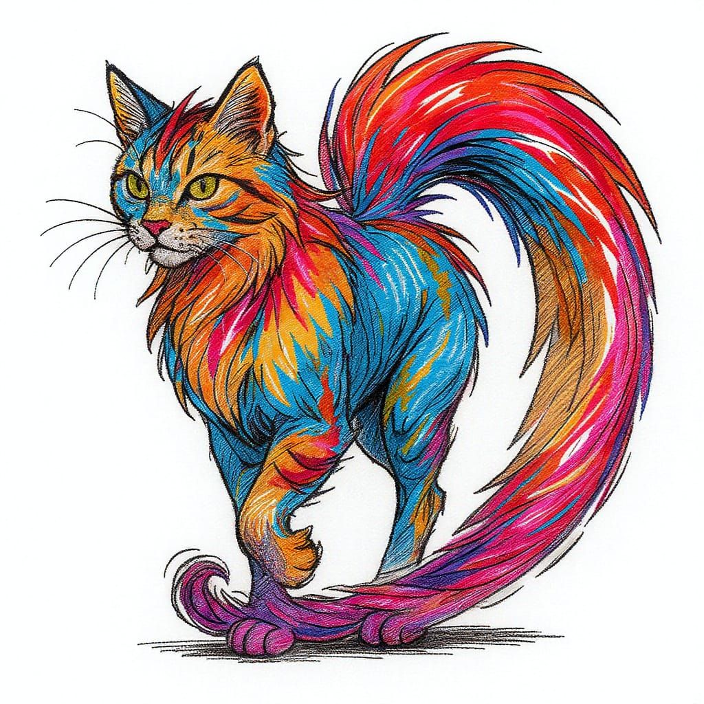 Vibrant Ballpoint Pen Strokes in Playful Cartoon Style