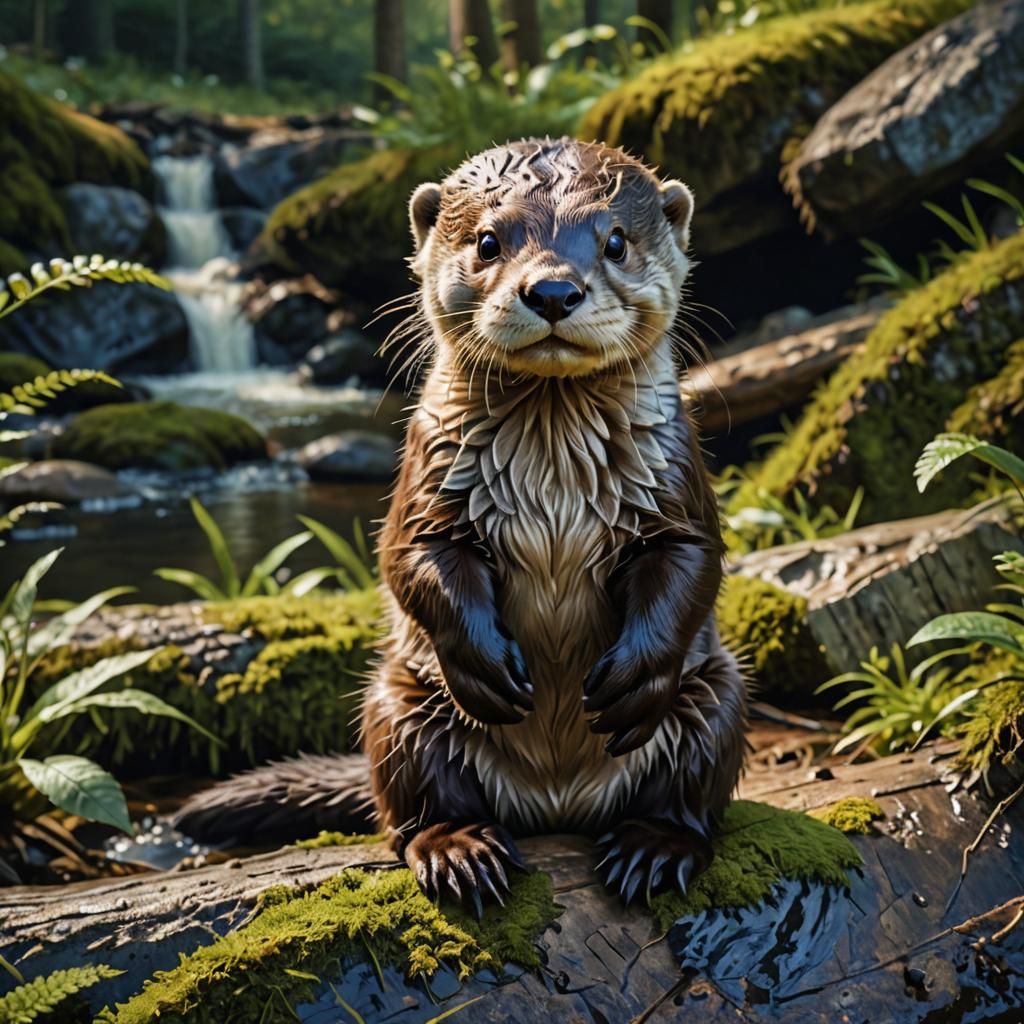 Cute Otter Baby in Bavarian Forest: 80s Style