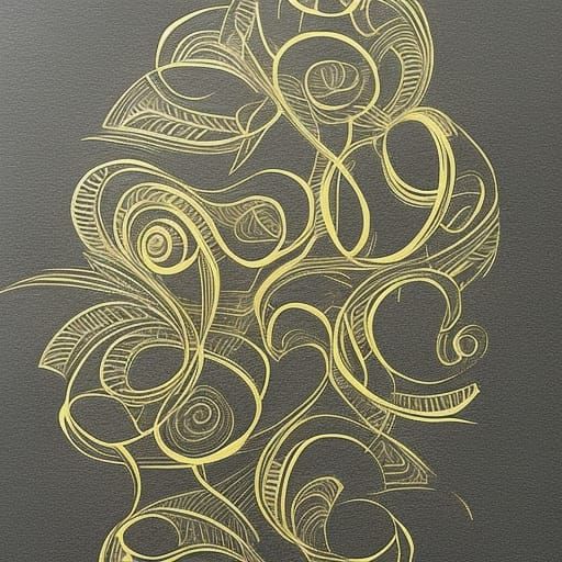 Golden Ink Outline Illustration on Paper