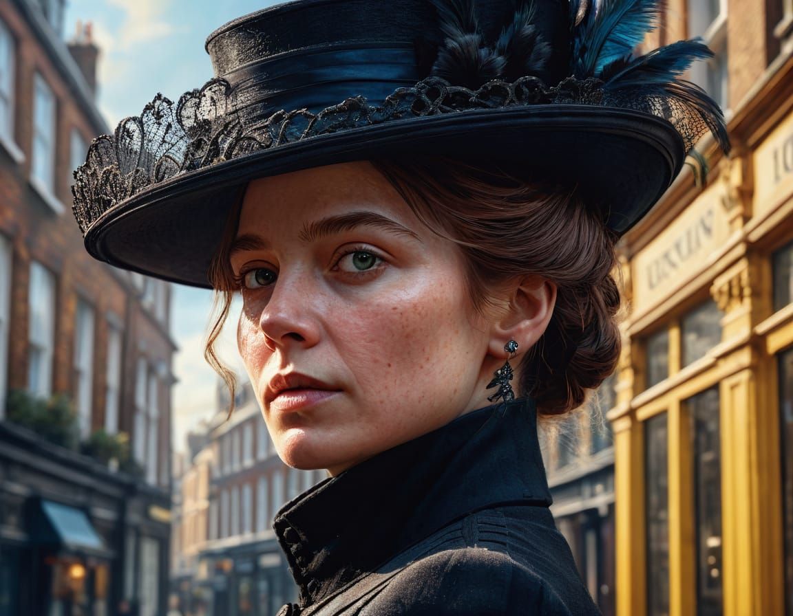 Victorian Woman Portrait in London, Hyperrealistic Splash Ar...