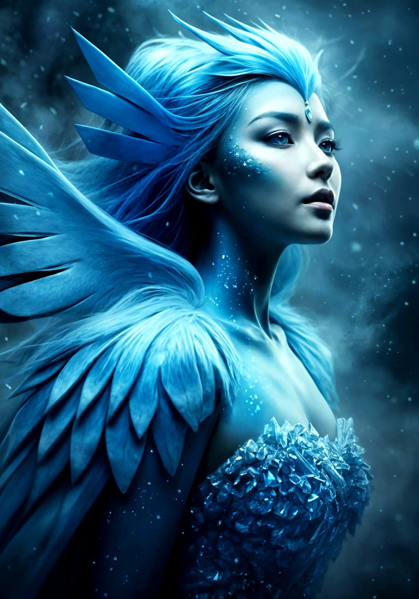 Articuno Pokémon as Stunning Human Girl: 8K Portrait