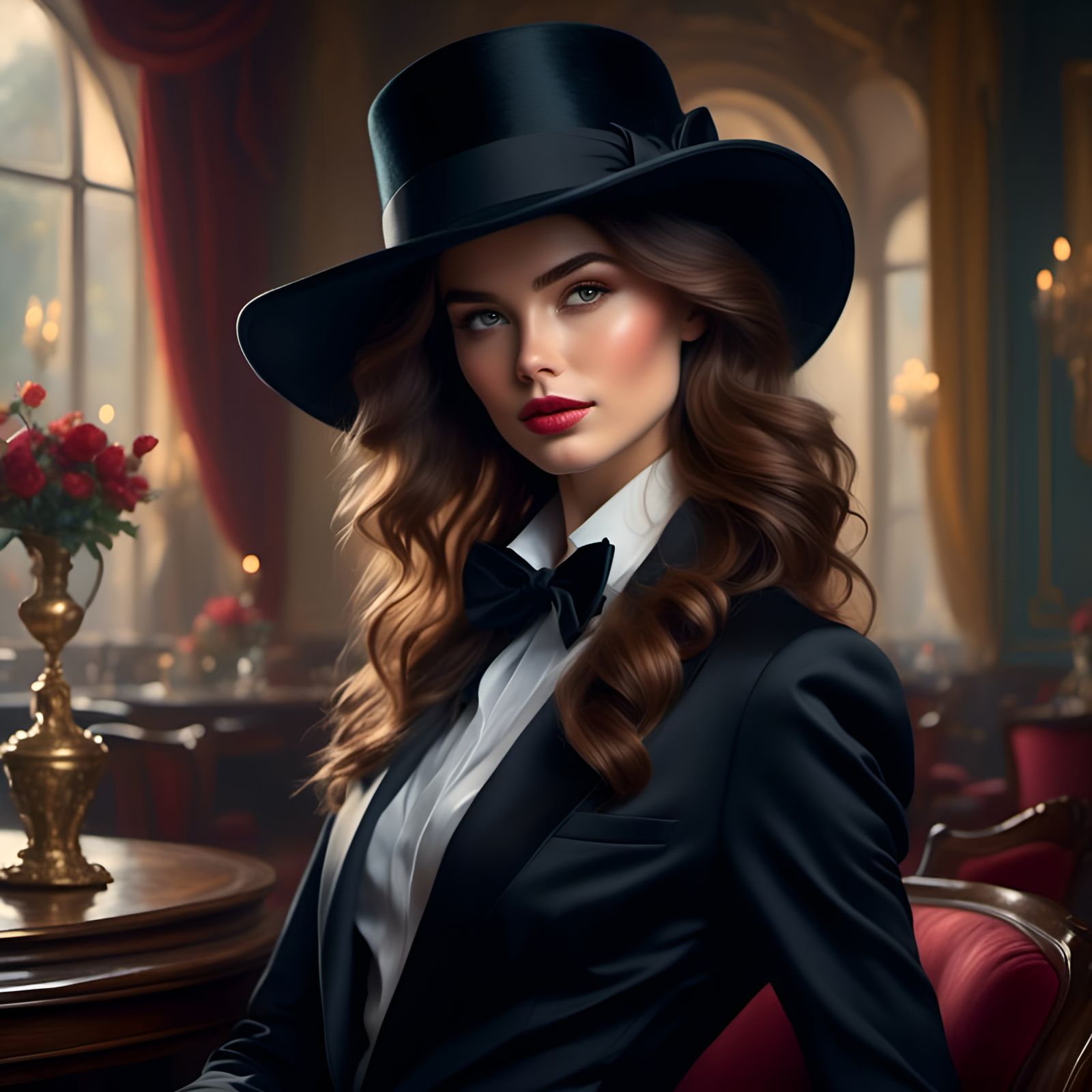 Elegant Woman in Tuxedo: AI-Generated 8k Portrait