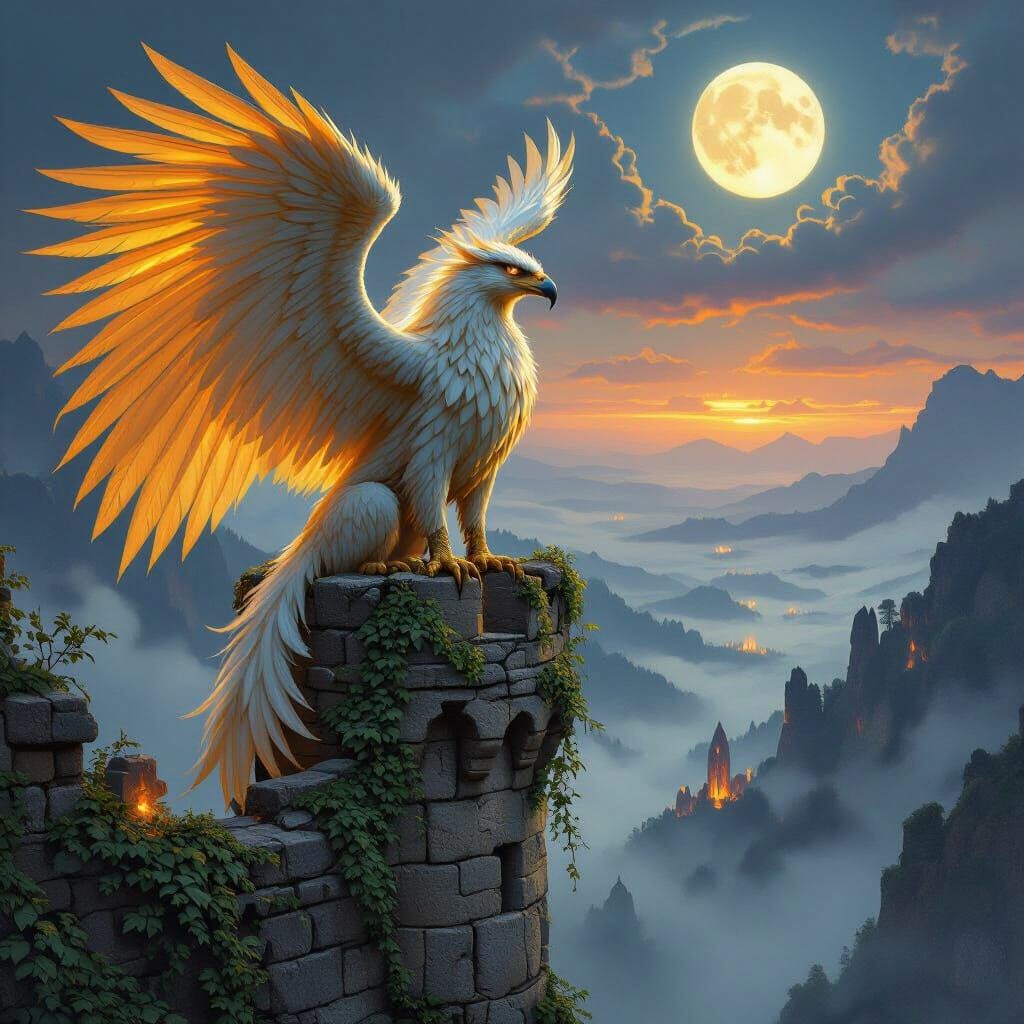 Majestic Griffin Perched on Castle Turret