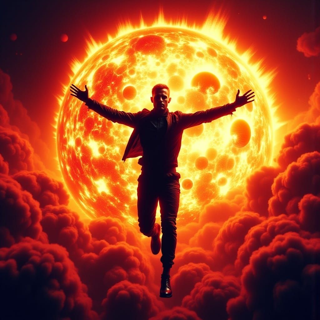 Man Flies as Sun Explodes in Sci-Fi Style