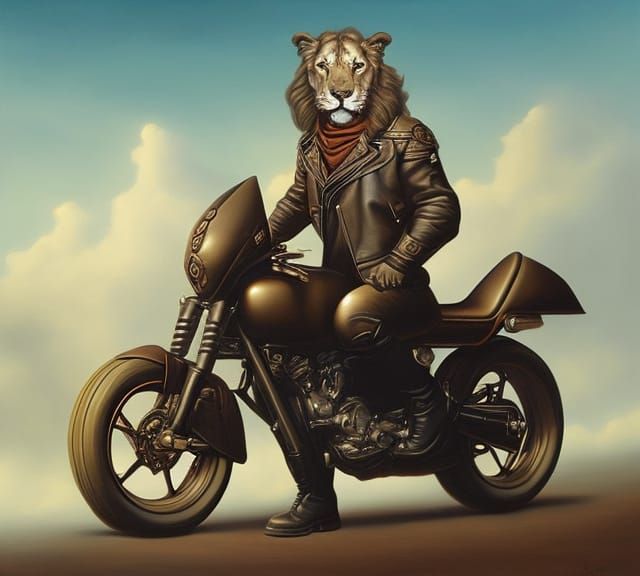 Lion on motorbike