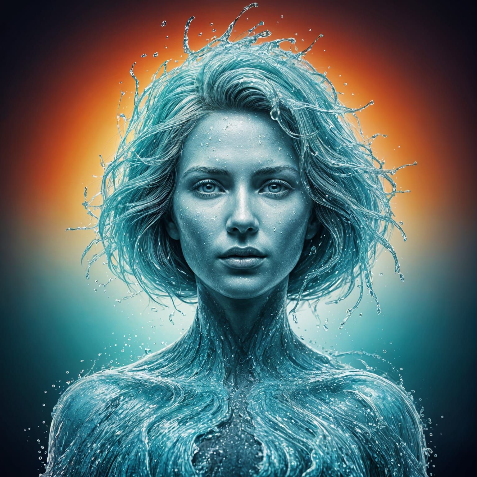 Woman Sculpture Made of Liquid Waves