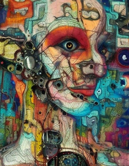 Anxious Anthropomorphic Machine in Textile Art Style