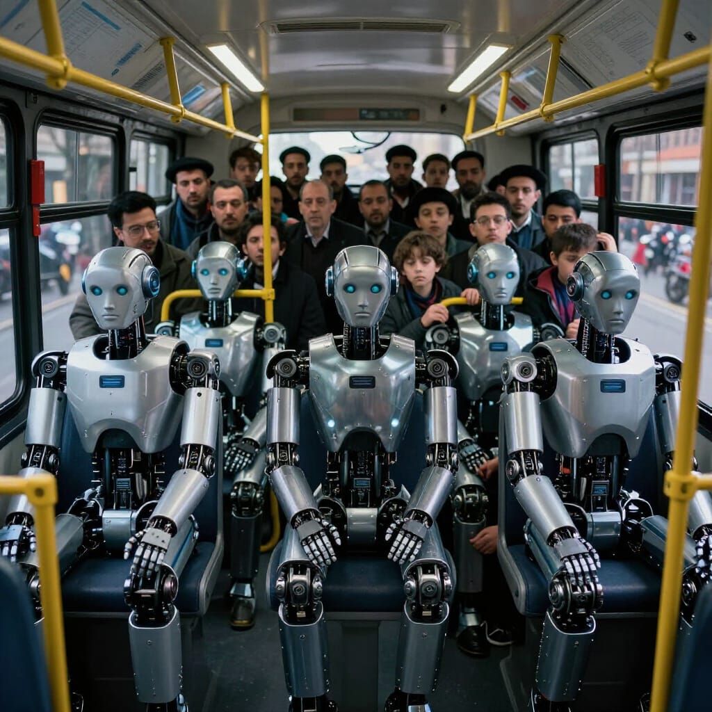 Robots Control Dystopian Bus Over Worried Passengers