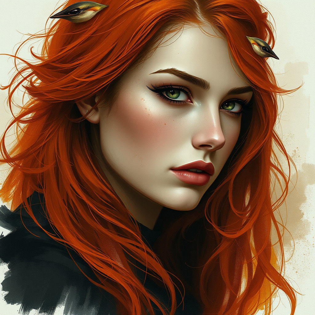 Fantasy Woman with Red Hair in Art Nouveau Style