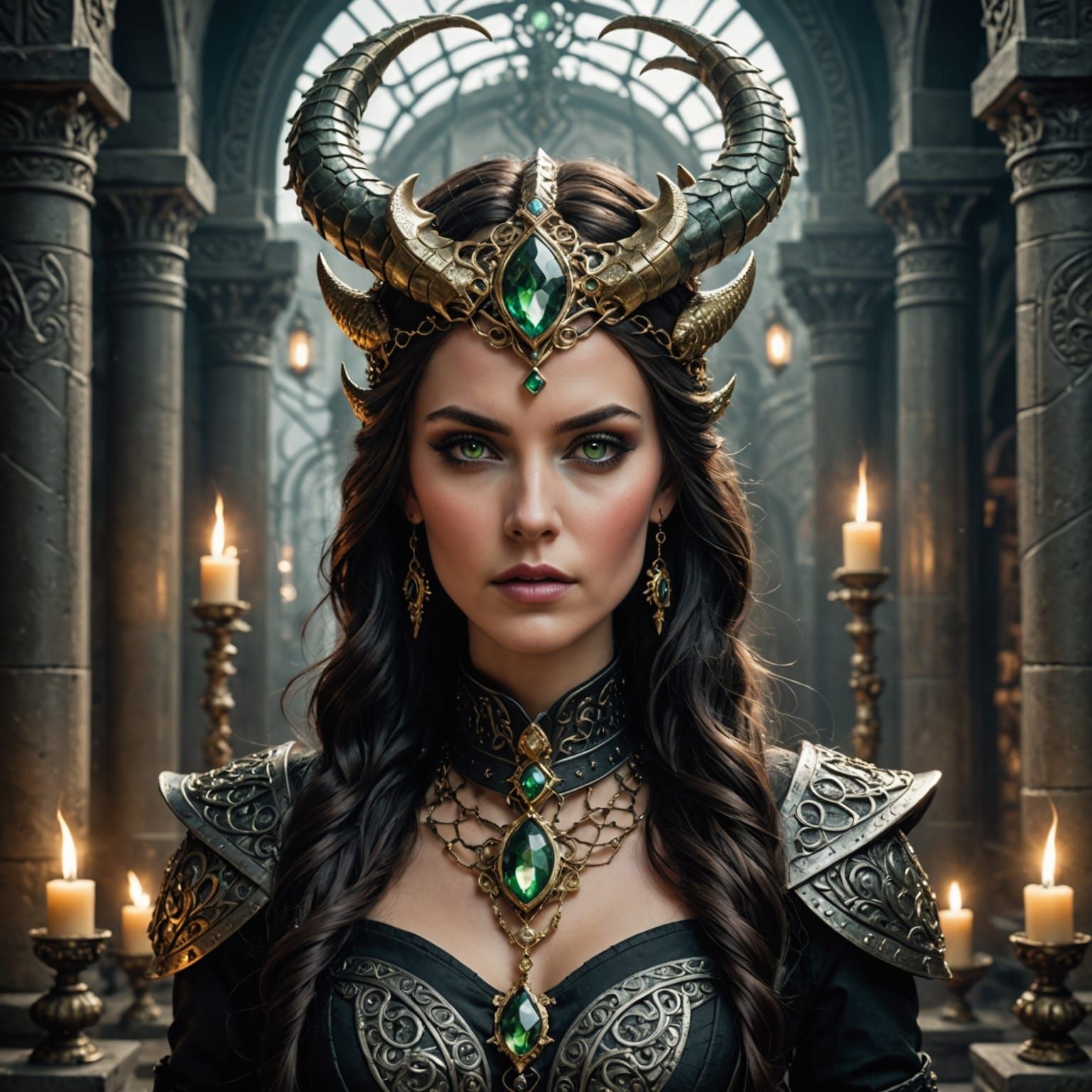 Dark Fantasy Queen with Horned Headpiece