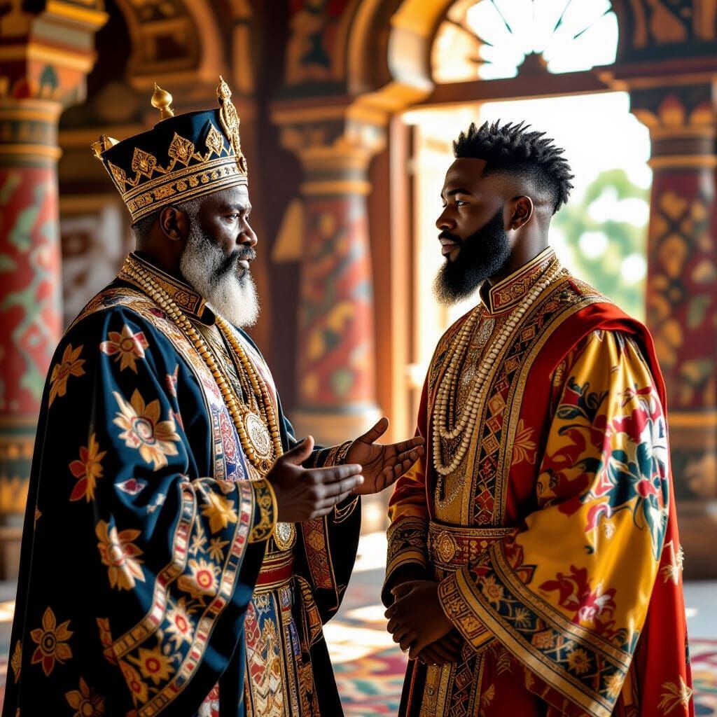 African King Scolding Son: A Vibrant Palace Scene