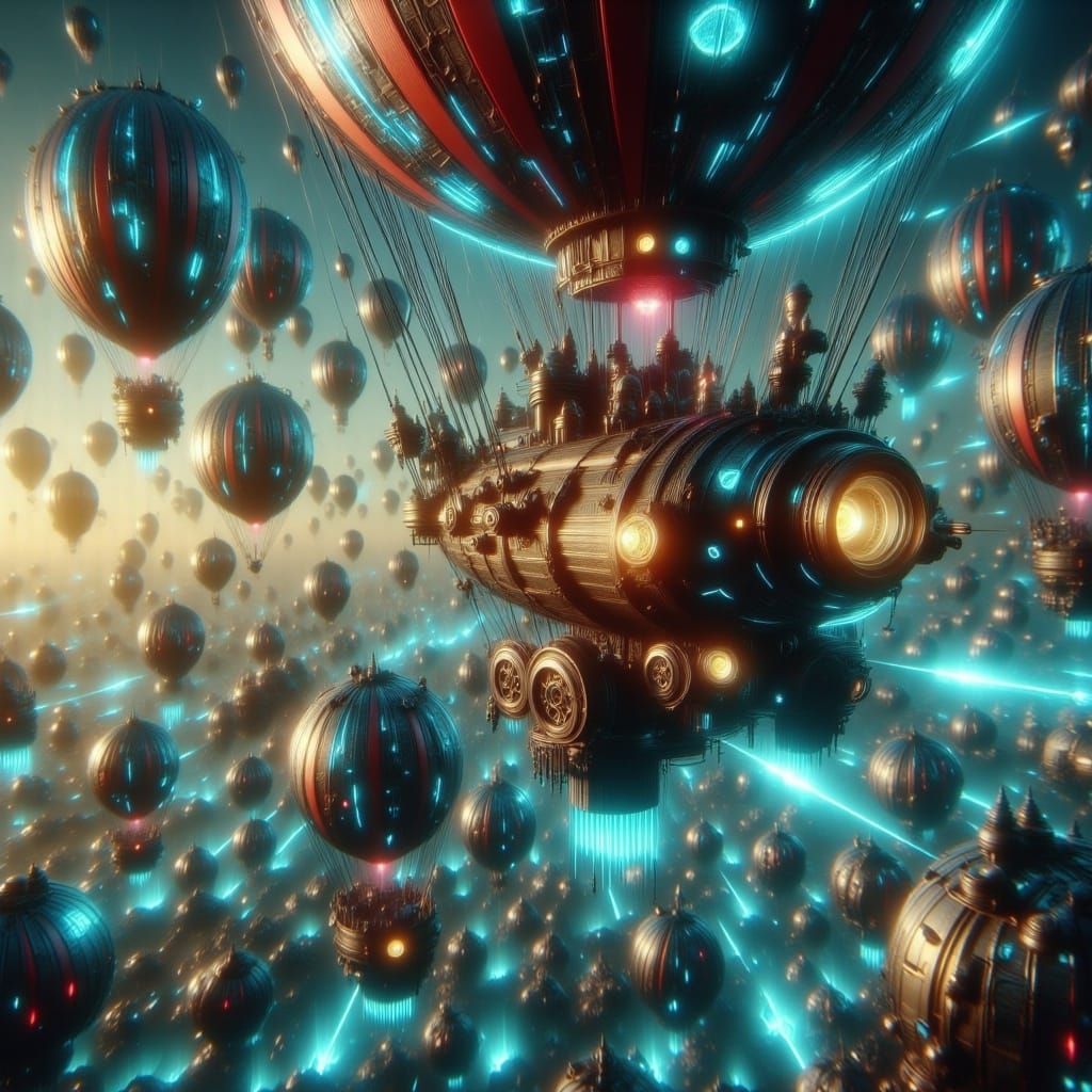 Steampunk Airship Attacks Aliens in Sci-Fi Style