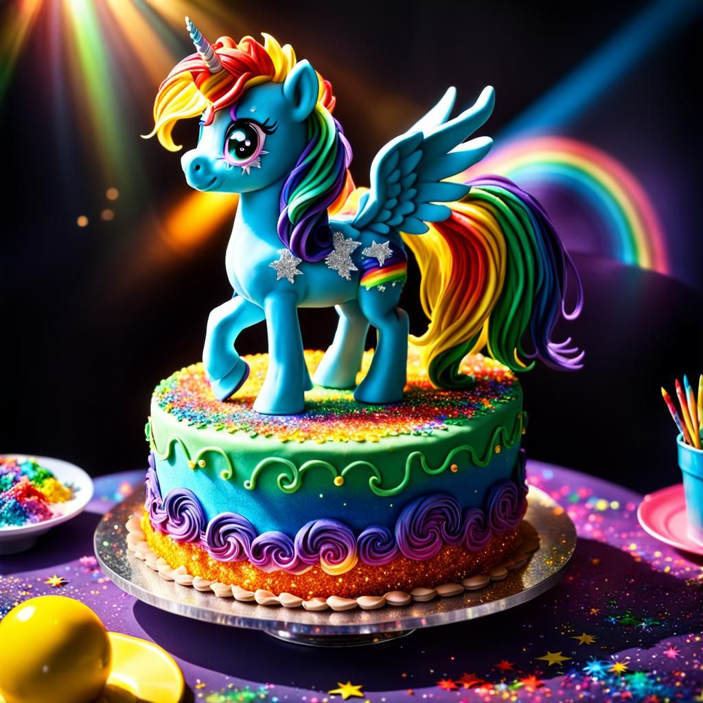 My Little Pony Birthday Cake with Rainbow Glitter