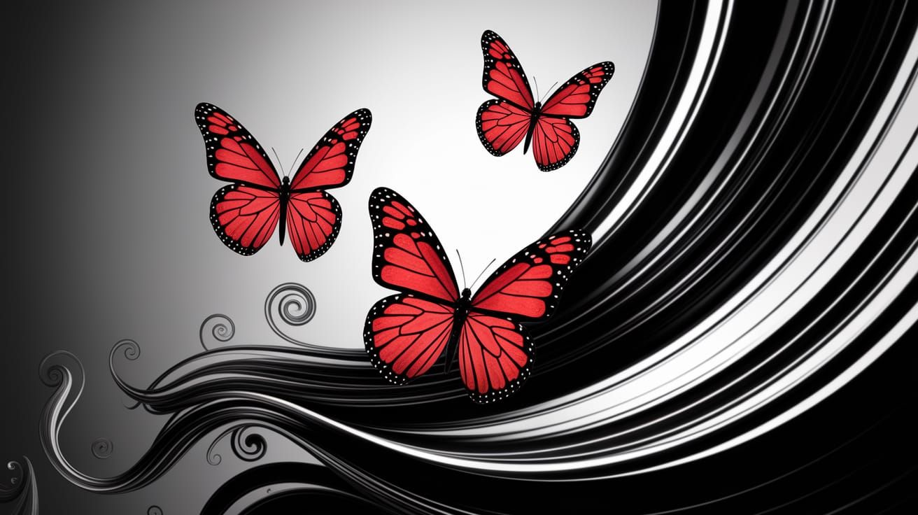 Gustav Klimt-Inspired Digital Art of Red Butterflies