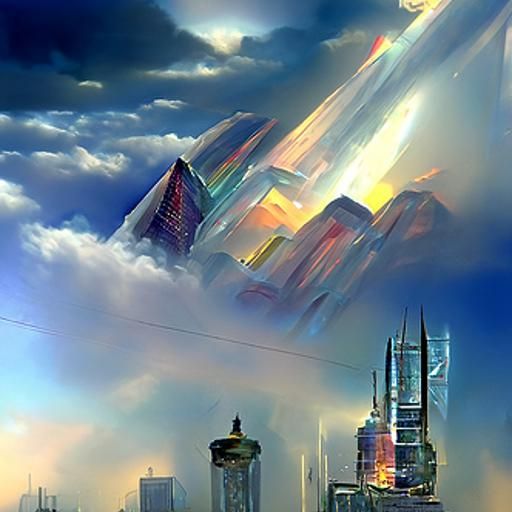 Iridescent Crystal Tower Above Futuristic Cityscape