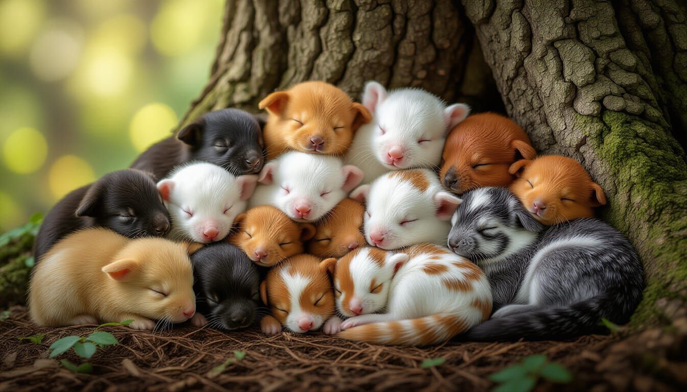 Cute Animals Sleeping in Forest: Professional HDR Photo