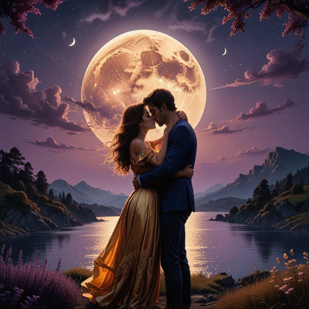 Romantic Moonlit Couple in Vivid Colors