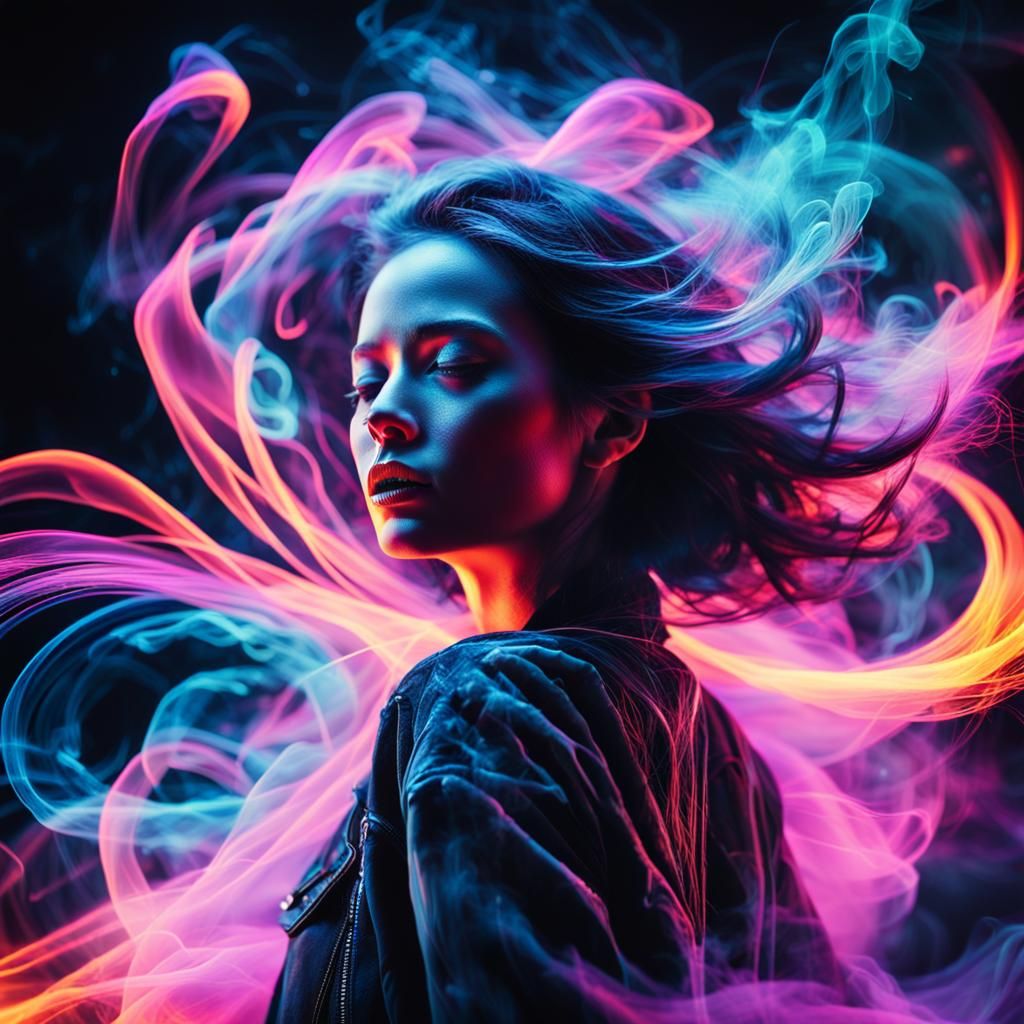 Neon Lady Dancing in Abstract Digital Art