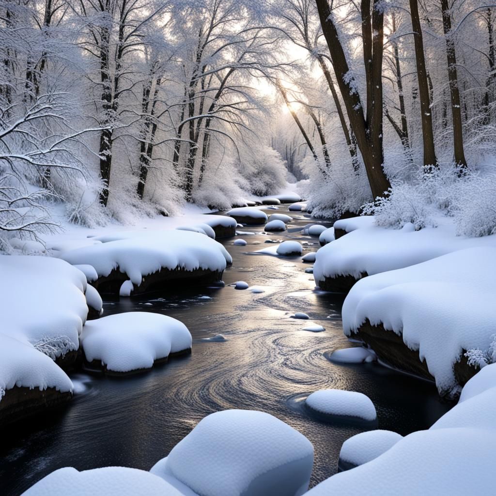 Frozen River in Winter Wonderland Landscape