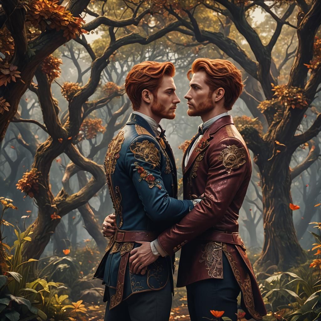 Two Gay Men in Love: Detailed Fantasy Art
