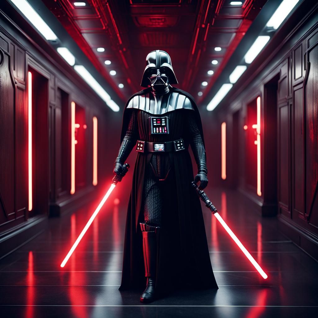 Darth Vader in Dark Hallway with Lightsaber