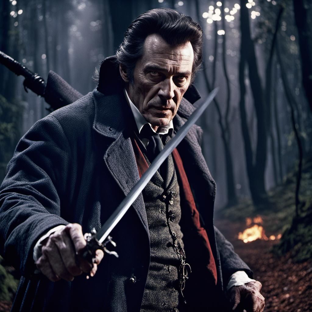 Vampire Hunter on a Fantastical Forest Path