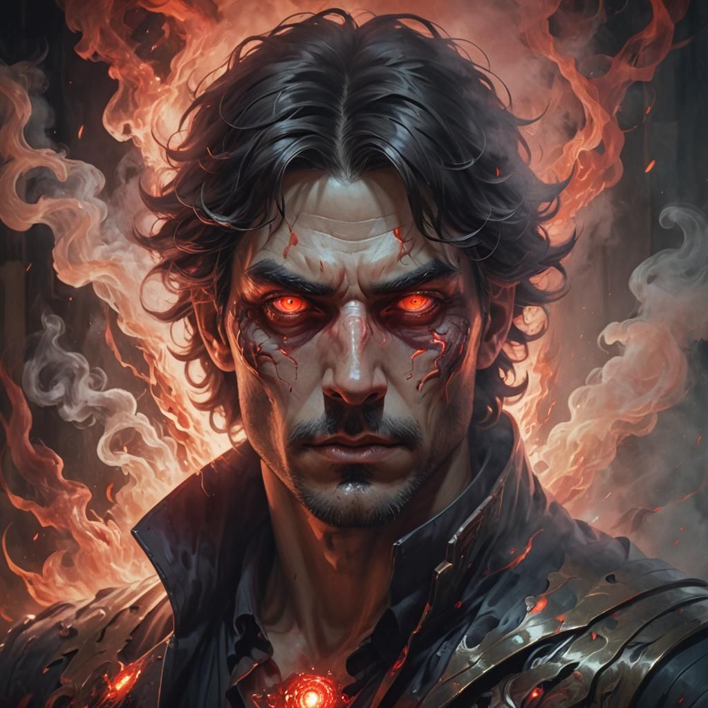 Eerie Man with Glowing Eyes, Digital Portrait